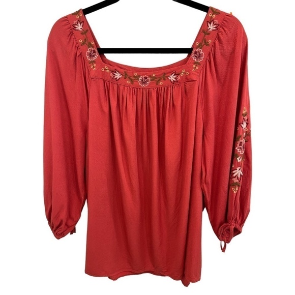 Laura Conrad Pumpkin Color Embroidered Dolman Sleeve Top Size Medium - Picture 1 of 5